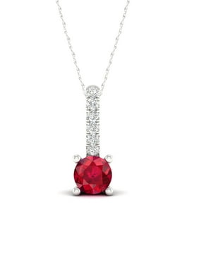 AFFY Simulated Ruby & White Cubic Zirconia Fashion Pendant Necklace in White Gold Over Brass 0.25 Cttw 